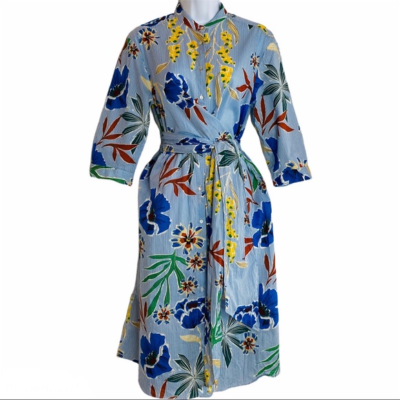 Zara Dresses & Skirts - Zara Floral & Stripe Print Wrap Dress w Waist Ties